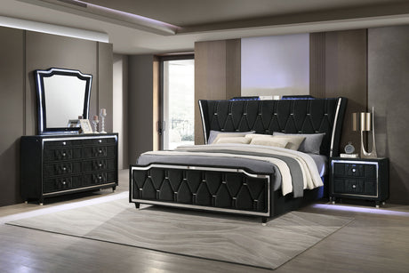 Lorient LED Wingback Bed & Bedroom Sets - 4pcs- Eastern King Bed + Nightstand + Dresser + Mirror
