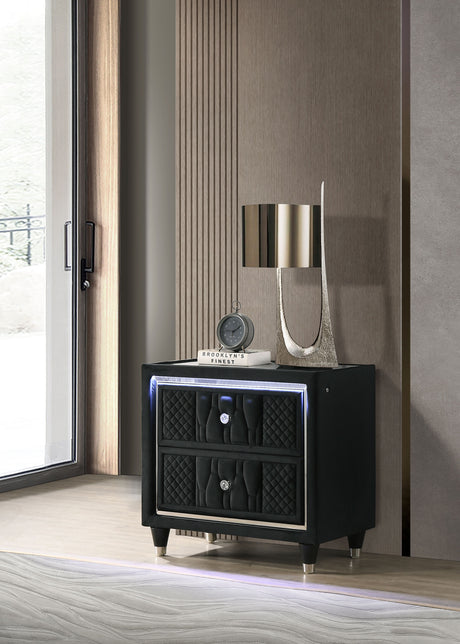 Lorient LED Wingback Bed & Bedroom Sets - Tufted Black Velvet Glam with Crystal Knobs, Queen to California King - lifestyle
