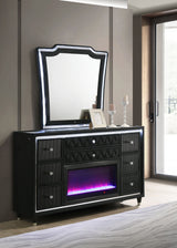 Lorient LED Wingback Bed & Bedroom Sets - Tufted Black Velvet Glam with Crystal Knobs, Queen to California King - lifestyle