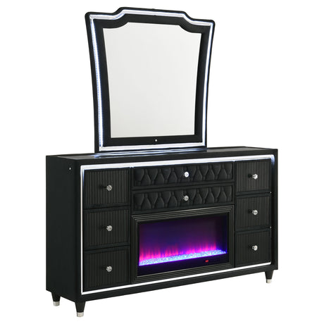 Lorient LED Wingback Bed & Bedroom Sets - 8-Drawer LED Flame Box Dresser + Mirror