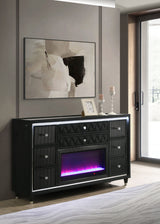 Lorient LED Wingback Bed & Bedroom Sets - Tufted Black Velvet Glam with Crystal Knobs, Queen to California King - lifestyle