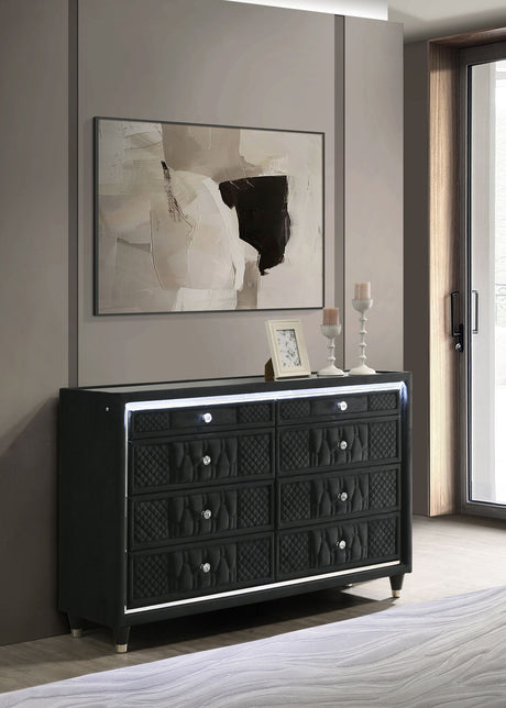 Lorient LED Wingback Bed & Bedroom Sets - Tufted Black Velvet Glam with Crystal Knobs, Queen to California King - lifestyle