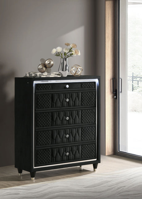 Lorient LED Wingback Bed & Bedroom Sets - Tufted Black Velvet Glam with Crystal Knobs, Queen to California King - lifestyle