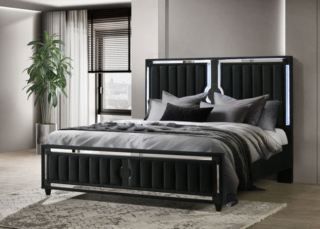 Ravenne LED Panel Bed & Bedroom Sets - Black Velvet Channel Upholstery with Blue Touch Lighting & Acrylic Trim - lifestyle