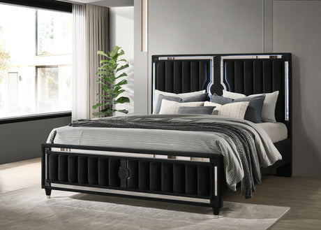 Ravenne LED Panel Bed & Bedroom Sets - Black Velvet Channel Upholstery with Blue Touch Lighting & Acrylic Trim - lifestyle