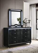Ravenne LED Panel Bed & Bedroom Sets - Black Velvet Channel Upholstery with Blue Touch Lighting & Acrylic Trim - lifestyle
