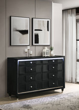 Ravenne LED Panel Bed & Bedroom Sets - Black Velvet Channel Upholstery with Blue Touch Lighting & Acrylic Trim - lifestyle