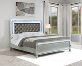 Gunnison Glam LED Panel Bed & Bedroom Sets - Crystal-Tufted Headboard & Fretwork in Silver Metallic - lifestyle