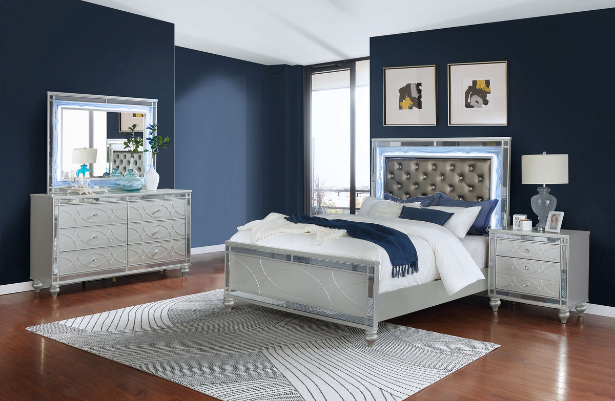 Gunnison Glam LED Panel Bed & Bedroom Sets - California King - 4pcs- Bed + Nightstand + Dresser + Mirror