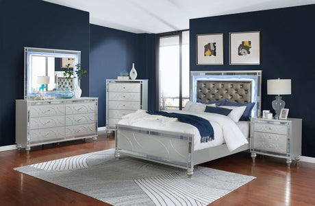 Gunnison Glam LED Panel Bed & Bedroom Sets - Queen - 5pcs- Bed + Nightstand + Dresser + Mirror + Chest