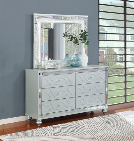 Gunnison Glam LED Panel Bed & Bedroom Sets - Crystal-Tufted Headboard & Fretwork in Silver Metallic - lifestyle