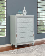 Gunnison Glam LED Panel Bed & Bedroom Sets - Crystal-Tufted Headboard & Fretwork in Silver Metallic - lifestyle