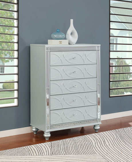 Gunnison Glam LED Panel Bed & Bedroom Sets - Crystal-Tufted Headboard & Fretwork in Silver Metallic - lifestyle