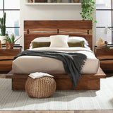 Winslow Live Edge Platform or Storage Bed & Bedroom Sets - Split Headboard with Bow Tie Inlays in Smokey Walnut - lifestyle