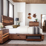 Winslow Live Edge Platform or Storage Bed & Bedroom Sets - Split Headboard with Bow Tie Inlays in Smokey Walnut - lifestyle