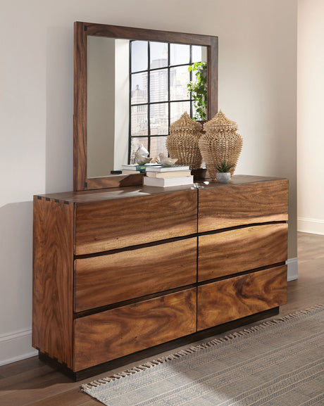 Winslow Live Edge Platform or Storage Bed & Bedroom Sets - Split Headboard with Bow Tie Inlays in Smokey Walnut - lifestyle