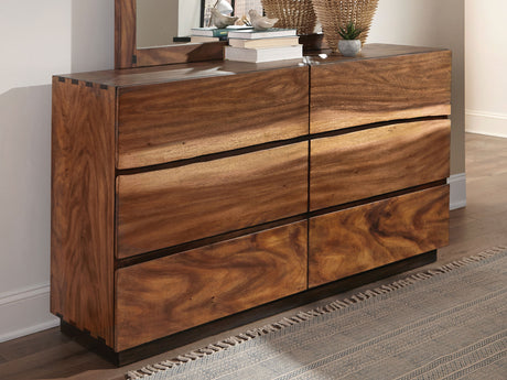 Winslow Live Edge Platform or Storage Bed & Bedroom Sets - Split Headboard with Bow Tie Inlays in Smokey Walnut - lifestyle