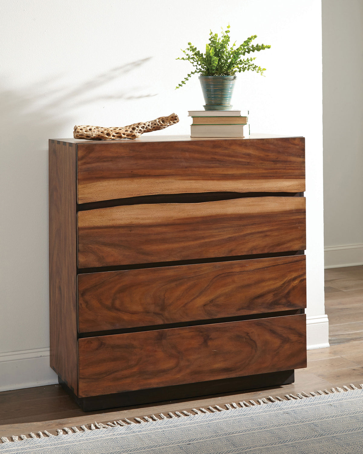 Winslow Live Edge Platform or Storage Bed & Bedroom Sets - Split Headboard with Bow Tie Inlays in Smokey Walnut - lifestyle