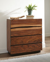 Winslow Live Edge Platform or Storage Bed & Bedroom Sets - Split Headboard with Bow Tie Inlays in Smokey Walnut - lifestyle