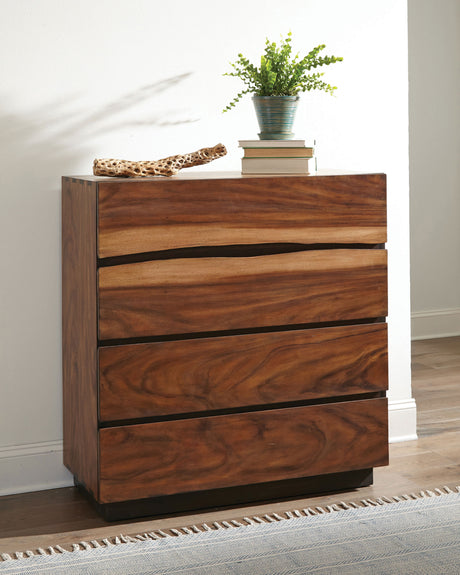 Winslow Live Edge Platform or Storage Bed & Bedroom Sets - Split Headboard with Bow Tie Inlays in Smokey Walnut - lifestyle