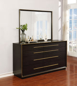Durango Upholstered Panel Bed & Bedroom Collection - Grid-Tufted Velvet, Smoked Peppercorn with Gold Pulls - lifestyle