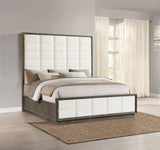 Durango Tufted Upholstered Panel Bed & Bedroom Sets - 80" Headboard in Taupe Oak & Cream, Queen to California King - lifestyle