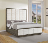 Durango Tufted Upholstered Panel Bed & Bedroom Sets - 80" Headboard in Taupe Oak & Cream, Queen to California King - lifestyle