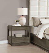 Durango Tufted Upholstered Panel Bed & Bedroom Sets - 80" Headboard in Taupe Oak & Cream, Queen to California King - lifestyle