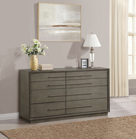 Durango Tufted Upholstered Panel Bed & Bedroom Sets - 80" Headboard in Taupe Oak & Cream, Queen to California King - lifestyle
