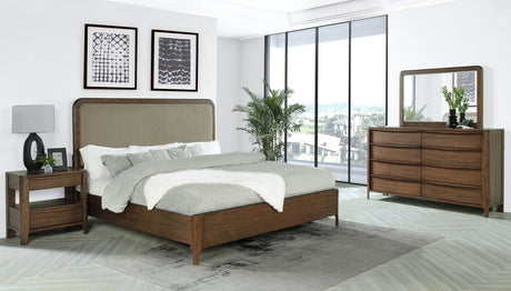 Maderia Upholstered Panel Bed & Bedroom Sets - 4pcs- California King Bed + Dresser + Mirror + Nightstand