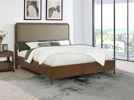 Maderia Upholstered Panel Bed & Bedroom Sets - Mid-Century Walnut Veneer with Felt & Cedar-Lined Drawers, Queen to California King - lifestyle