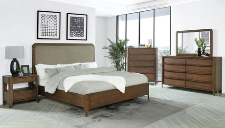 Maderia Upholstered Panel Bed & Bedroom Sets - 5pcs- Queen Bed + Dresser + Mirror + Nightstand + Chest