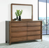 Maderia Upholstered Panel Bed & Bedroom Sets - Mid-Century Walnut Veneer with Felt & Cedar-Lined Drawers, Queen to California King - lifestyle