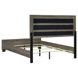 Wright Upholstered Panel Bed & Bedroom Sets - Transitional Brown Oak with Tan Fabric Headboard