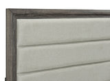 Wright Upholstered Panel Bed & Bedroom Sets - Transitional Brown Oak with Tan Fabric Headboard
