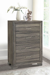Wright Upholstered Panel Bed & Bedroom Sets - Transitional Brown Oak with Tan Fabric Headboard - lifestyle