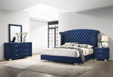 Melody Upholstered Wingback Bed & Bedroom Sets - 4pcs- California King Bed + Nightstand + Dresser + Mirror