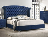 Melody Upholstered Wingback Bed & Bedroom Sets - Pacific Blue Velvet with Chrome Nailhead Trim – view 1