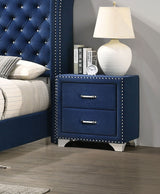Melody Upholstered Wingback Bed & Bedroom Sets - Pacific Blue Velvet with Chrome Nailhead Trim - lifestyle