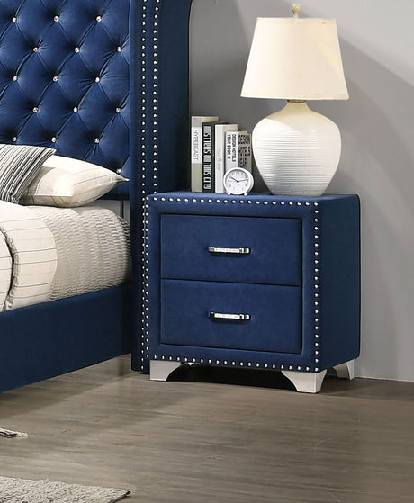Melody Upholstered Wingback Bed & Bedroom Sets - Pacific Blue Velvet with Chrome Nailhead Trim - lifestyle