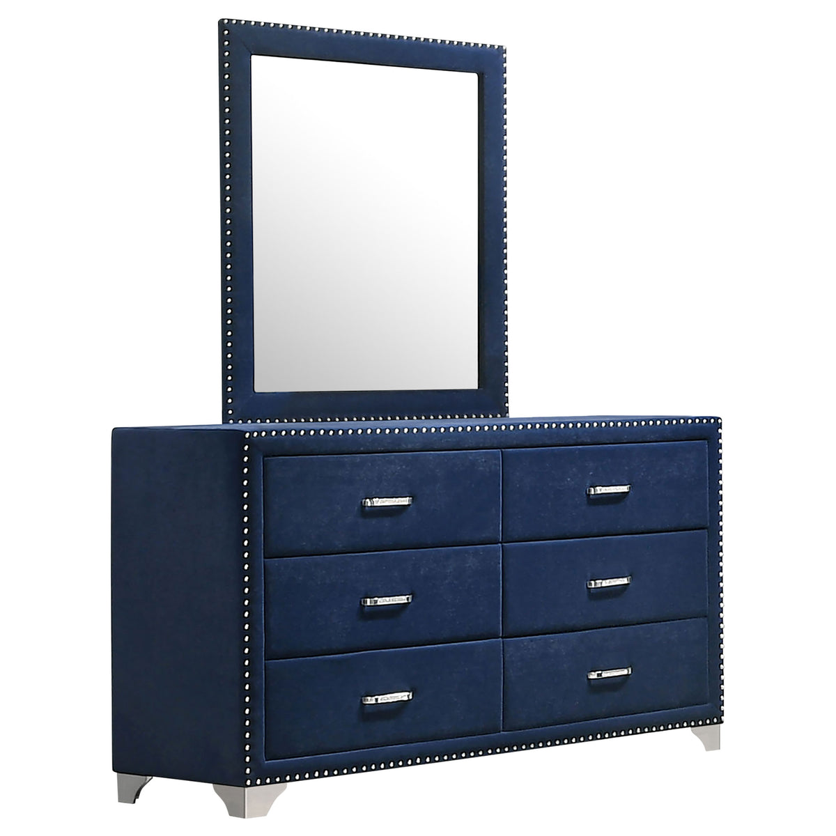 Melody Upholstered Wingback Bed & Bedroom Sets - 6-Drawer Dresser + Mirror