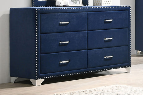 Melody Upholstered Wingback Bed & Bedroom Sets - Pacific Blue Velvet with Chrome Nailhead Trim - lifestyle