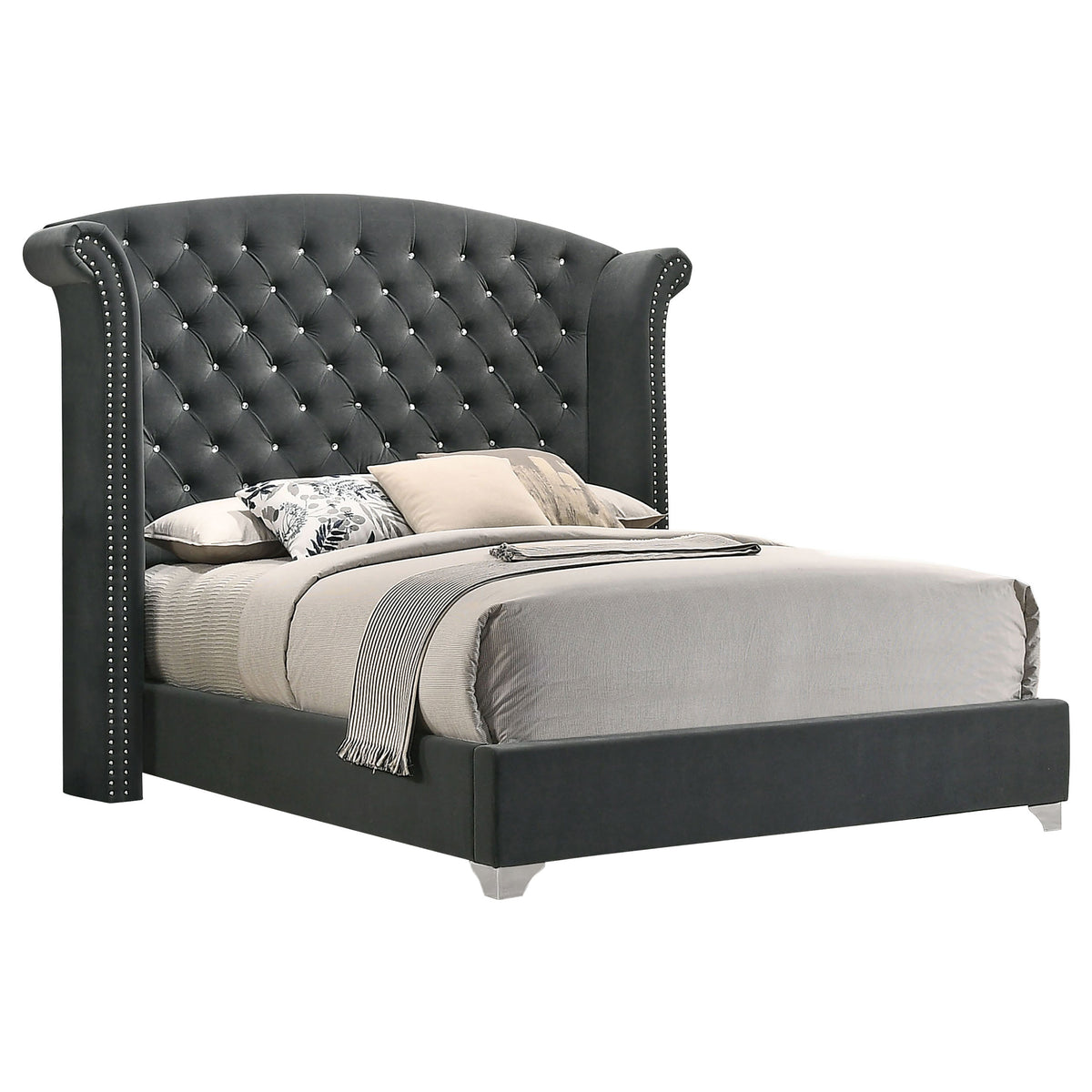 Melody Velvet Wingback Bed & Bedroom Sets - Eastern King Wingback Bed Only