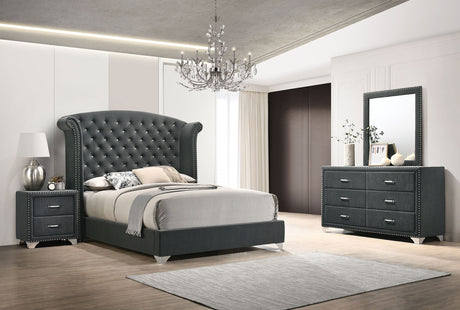 Melody Velvet Wingback Bed & Bedroom Sets - 4pcs- California King Bed + Dresser + Mirror + Nightstand