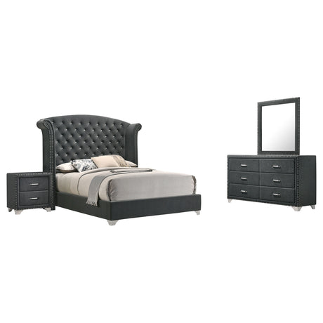 Melody Velvet Wingback Bed & Bedroom Sets - Button Tufting with Chrome Nailhead Trim in Grey, Queen to California King – view 19