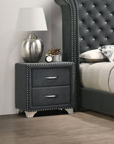 Melody Velvet Wingback Bed & Bedroom Sets - Button Tufting with Chrome Nailhead Trim in Grey, Queen to California King - lifestyle