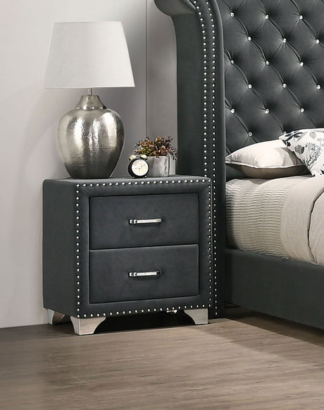 Melody Velvet Wingback Bed & Bedroom Sets - Button Tufting with Chrome Nailhead Trim in Grey, Queen to California King - lifestyle