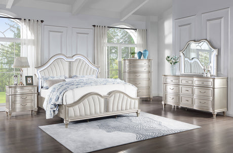 Evangeline Double Arch LED Panel Bed & Bedroom Sets - 5pcs- Queen Bed + Nightstand + Dresser + Mirror + Chest