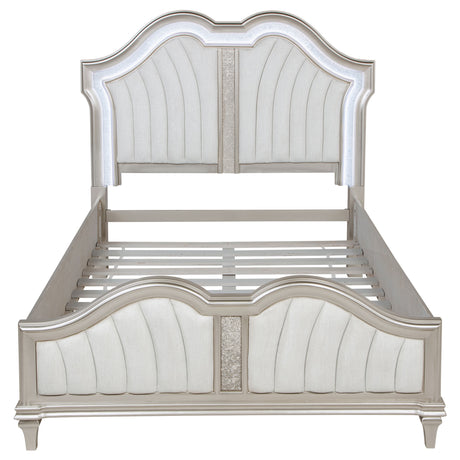 Evangeline Double Arch LED Panel Bed & Bedroom Sets - Silver Oak Glam with Ivory Chenille Tufting – view 18