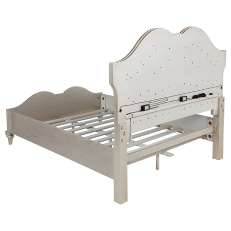 Evangeline Double Arch LED Panel Bed & Bedroom Sets - Silver Oak Glam with Ivory Chenille Tufting – view 19